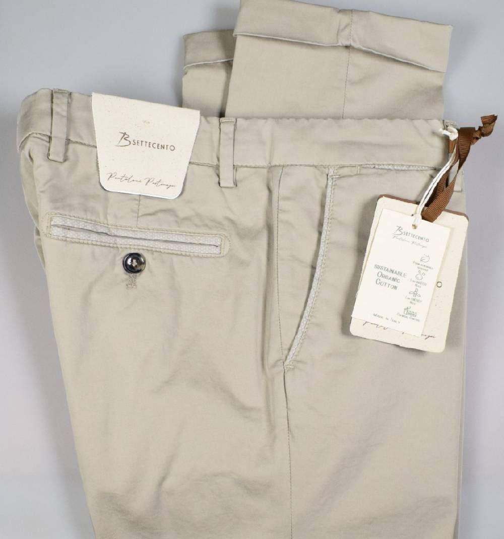 B Settecento Pantalone beige b700 in cotone raso stretch slim fit
