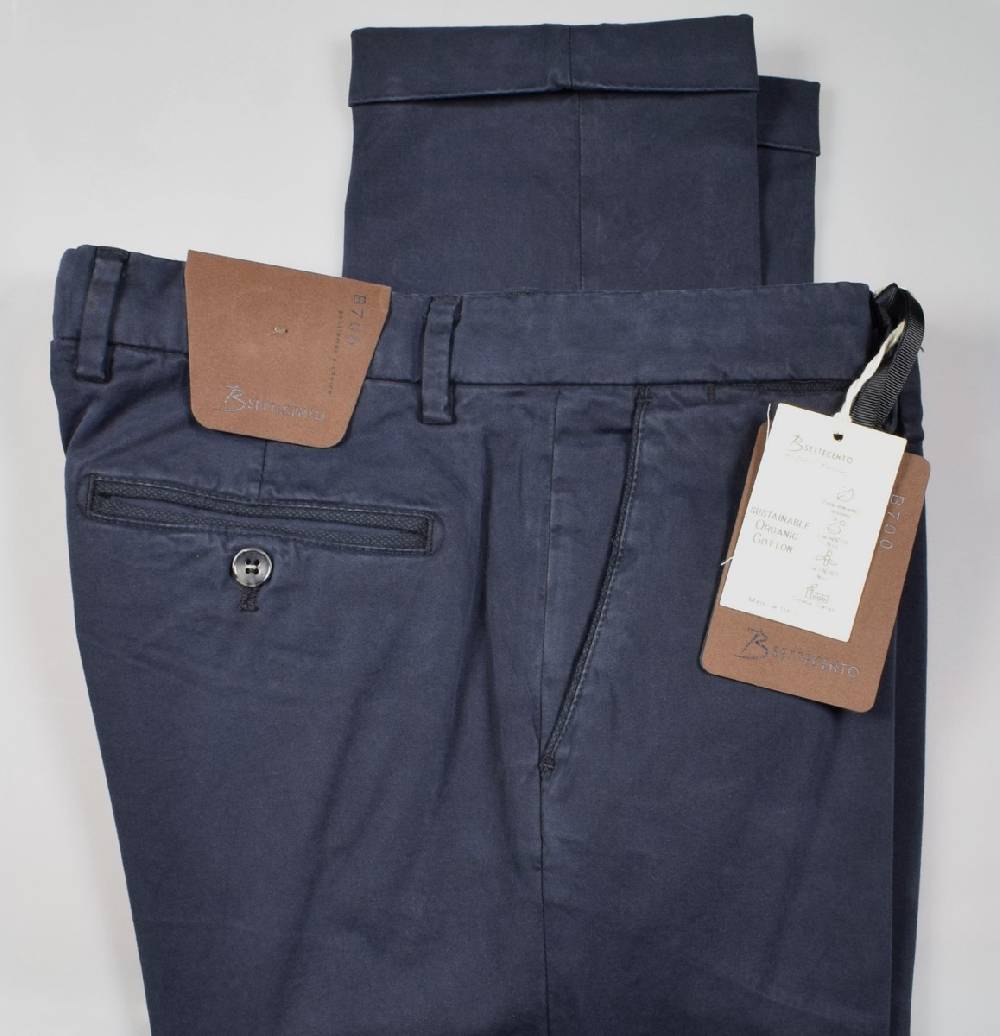 B Settecento Pantalone Blu Bsettecento In Cotone Raso Stretch Slim Fit