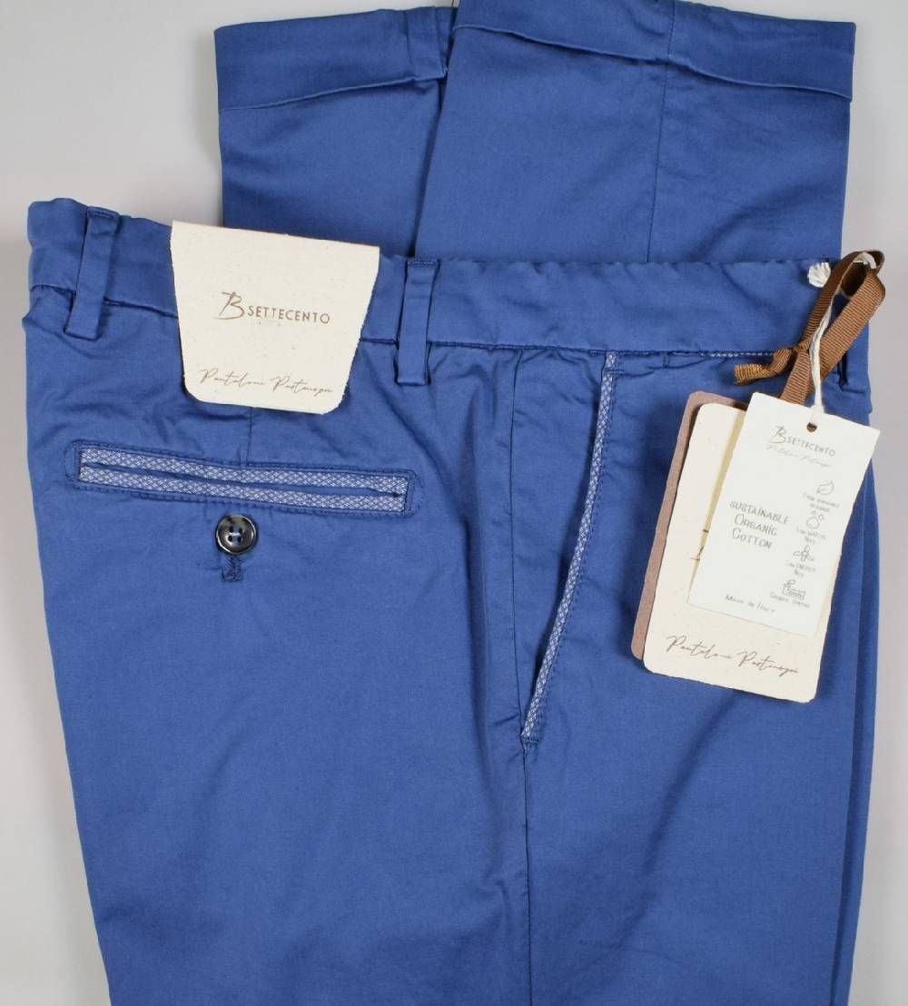 B Settecento Pantalone Blu Marine B700 In Cotone Raso Stretch Slim Fit