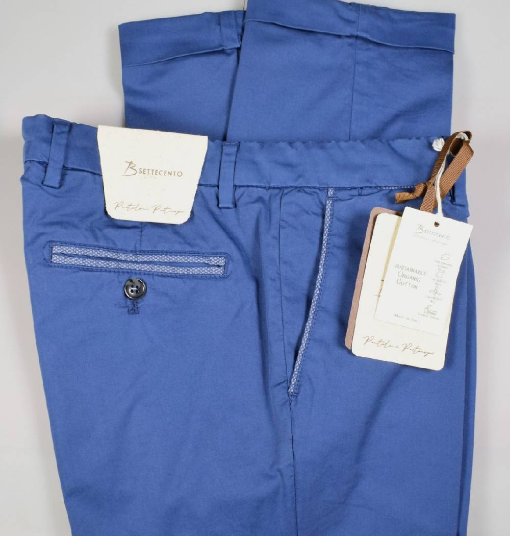 B Settecento Pantalone blu marine b700 in cotone raso stretch slim fit