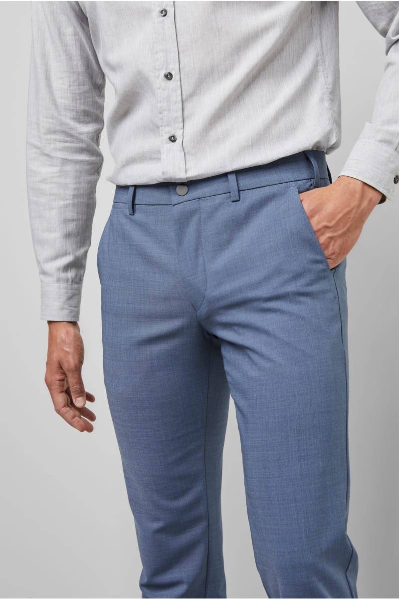 Meyer Pantalone Blue In Lana Bi-stretch M5 By Meyer Modern Fit