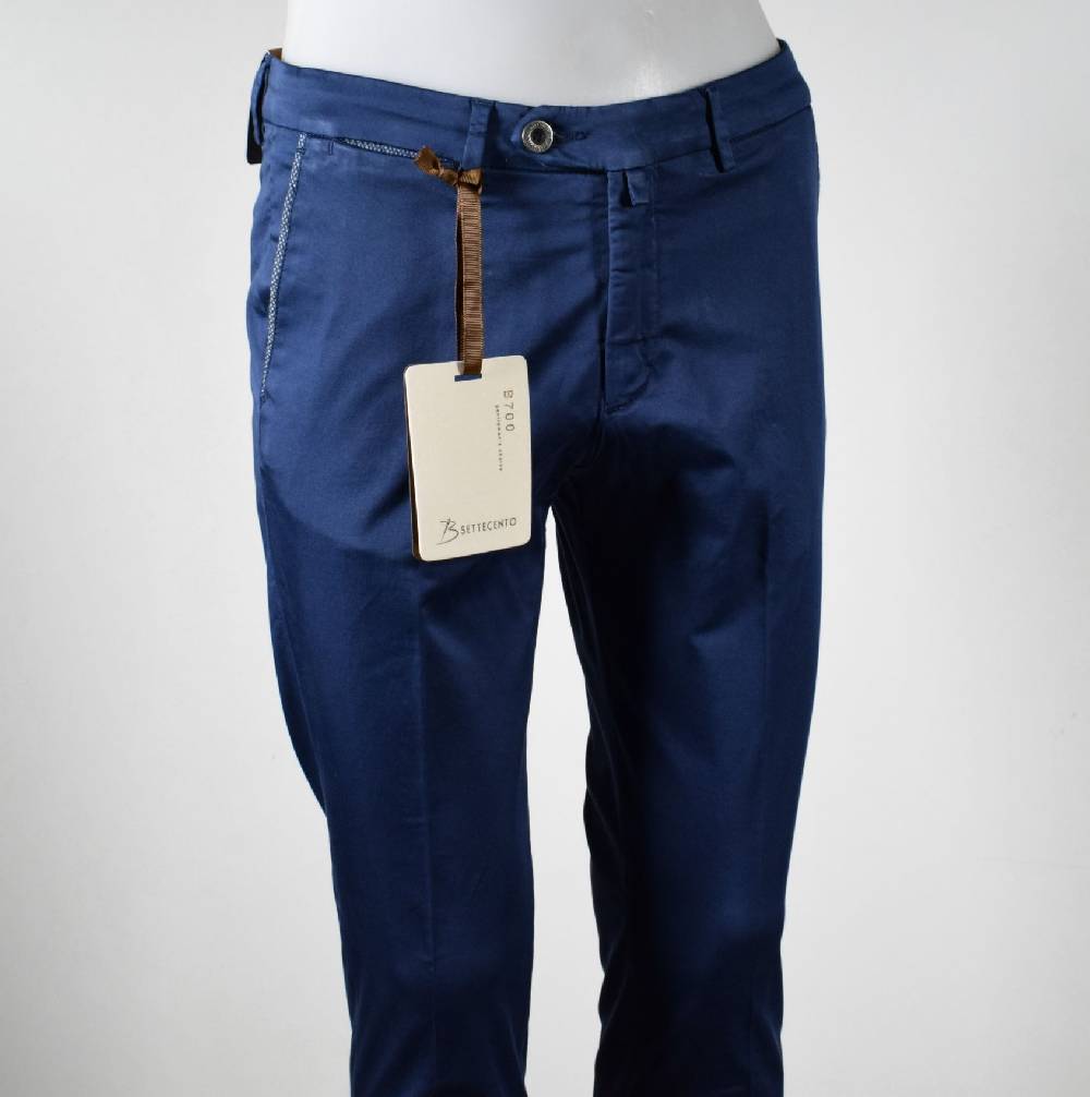 B Settecento Pantalone Bsettecento Blu Scuro Slim Fit Cotone Stretch