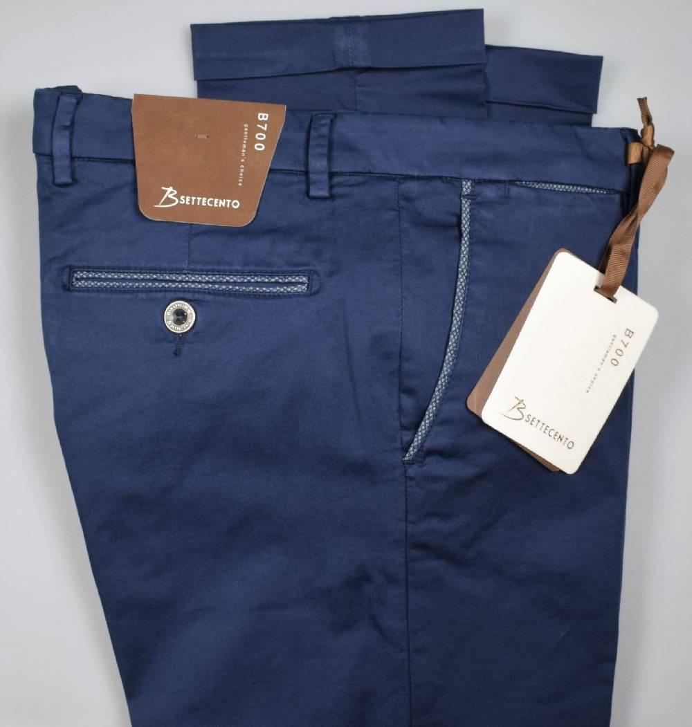 B Settecento Pantalone Bsettecento Blu Scuro Slim Fit Cotone Stretch