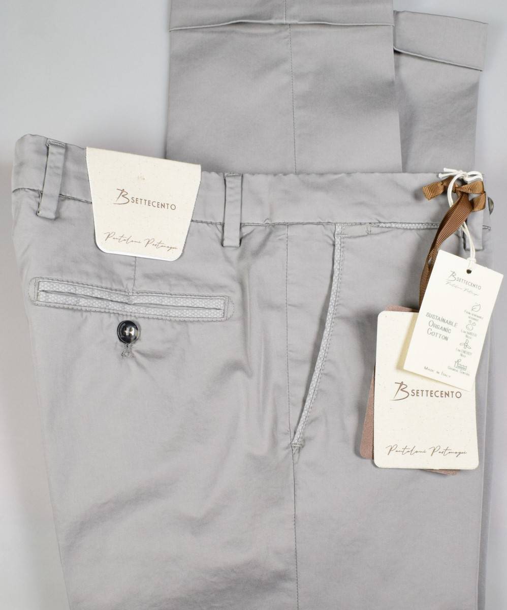 B Settecento Pantalone Grigio Chiaro B700 In Cotone Raso Stretch Slim Fit