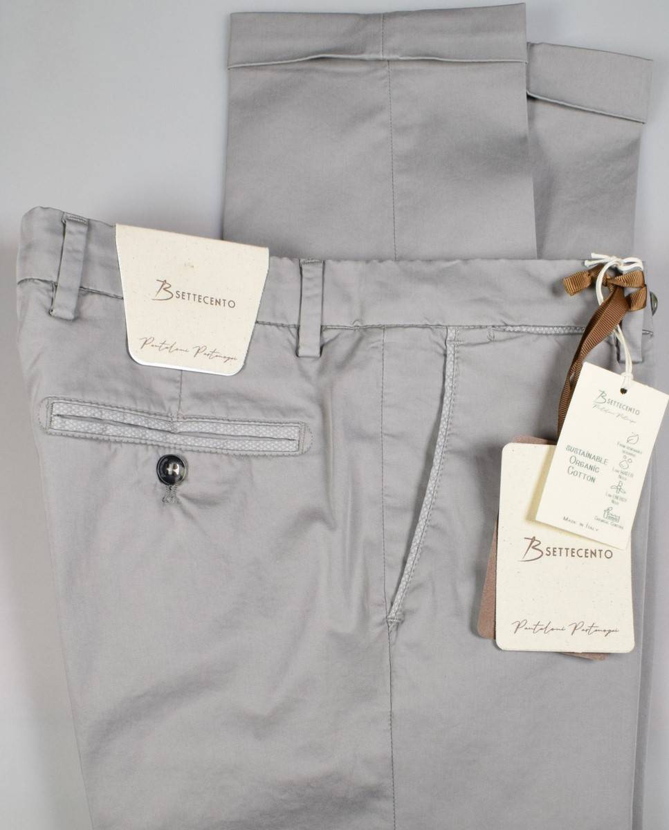 B Settecento Pantalone Grigio Chiaro B700 In Cotone Raso Stretch Slim Fit