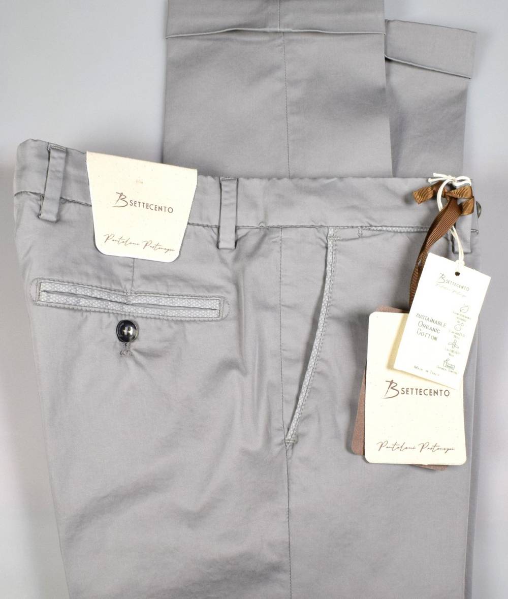 B Settecento Pantalone grigio chiaro b700 in cotone raso stretch slim fit