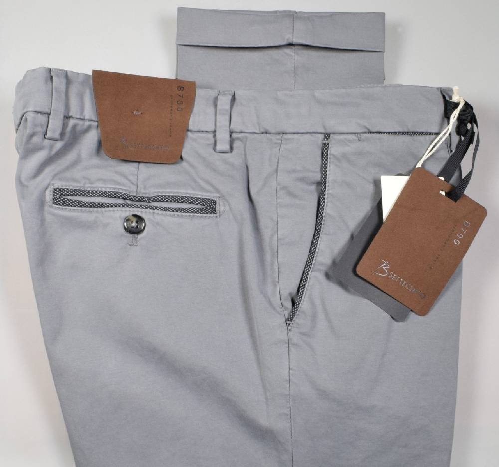 B Settecento Pantalone Grigio Chiaro Bsettecento In Cotone Raso Stretch Slim Fit