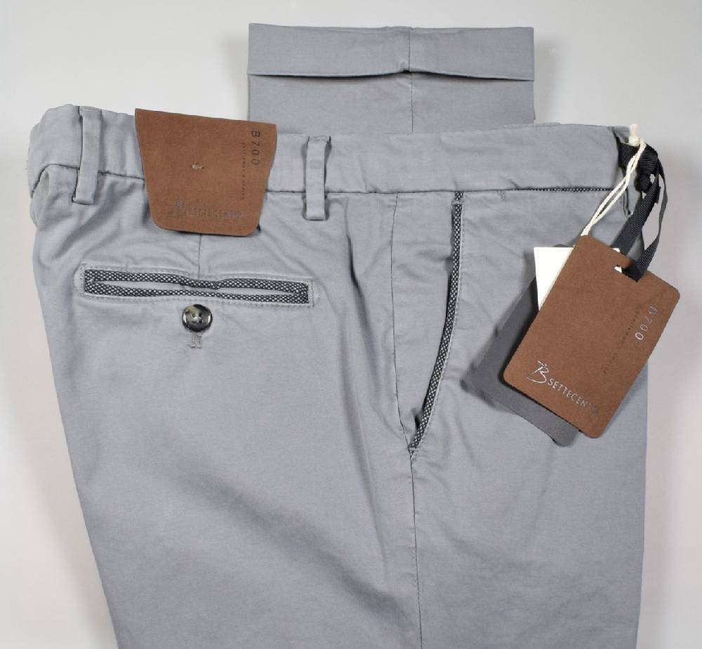 B Settecento Pantalone grigio chiaro bsettecento in cotone raso stretch slim fit