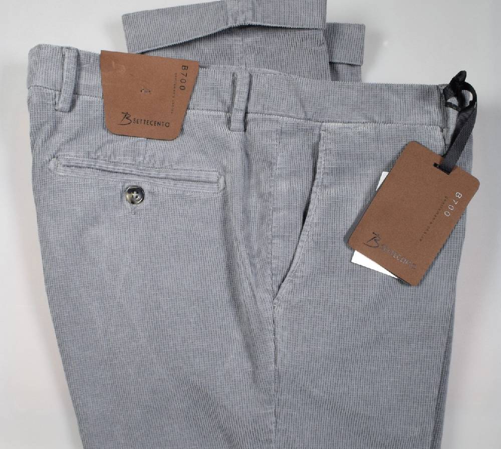 B Settecento Pantalone Grigio Chiaro Bsettecento In Velluto Stretch Armaturato Slim Fit