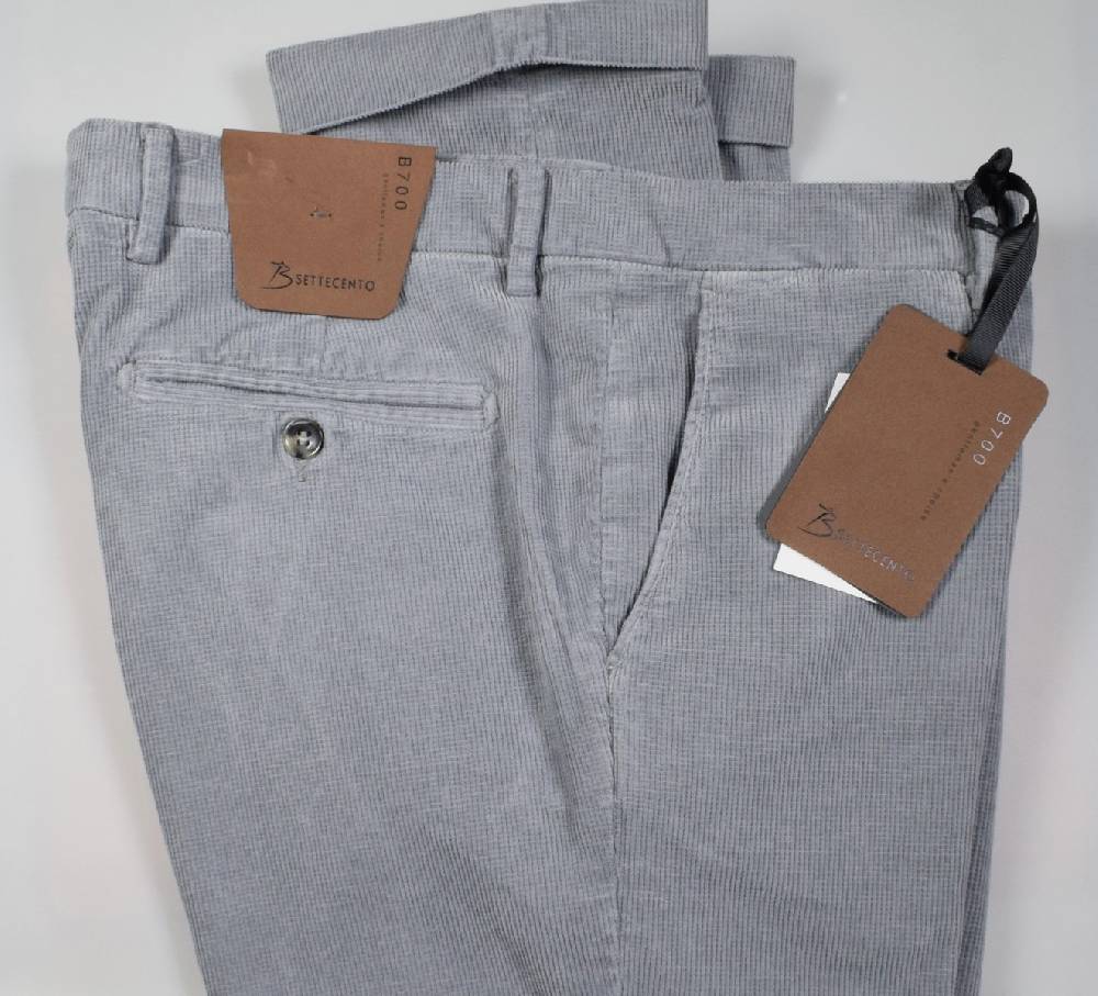 B Settecento Pantalone grigio chiaro bsettecento in velluto stretch armaturato slim fit