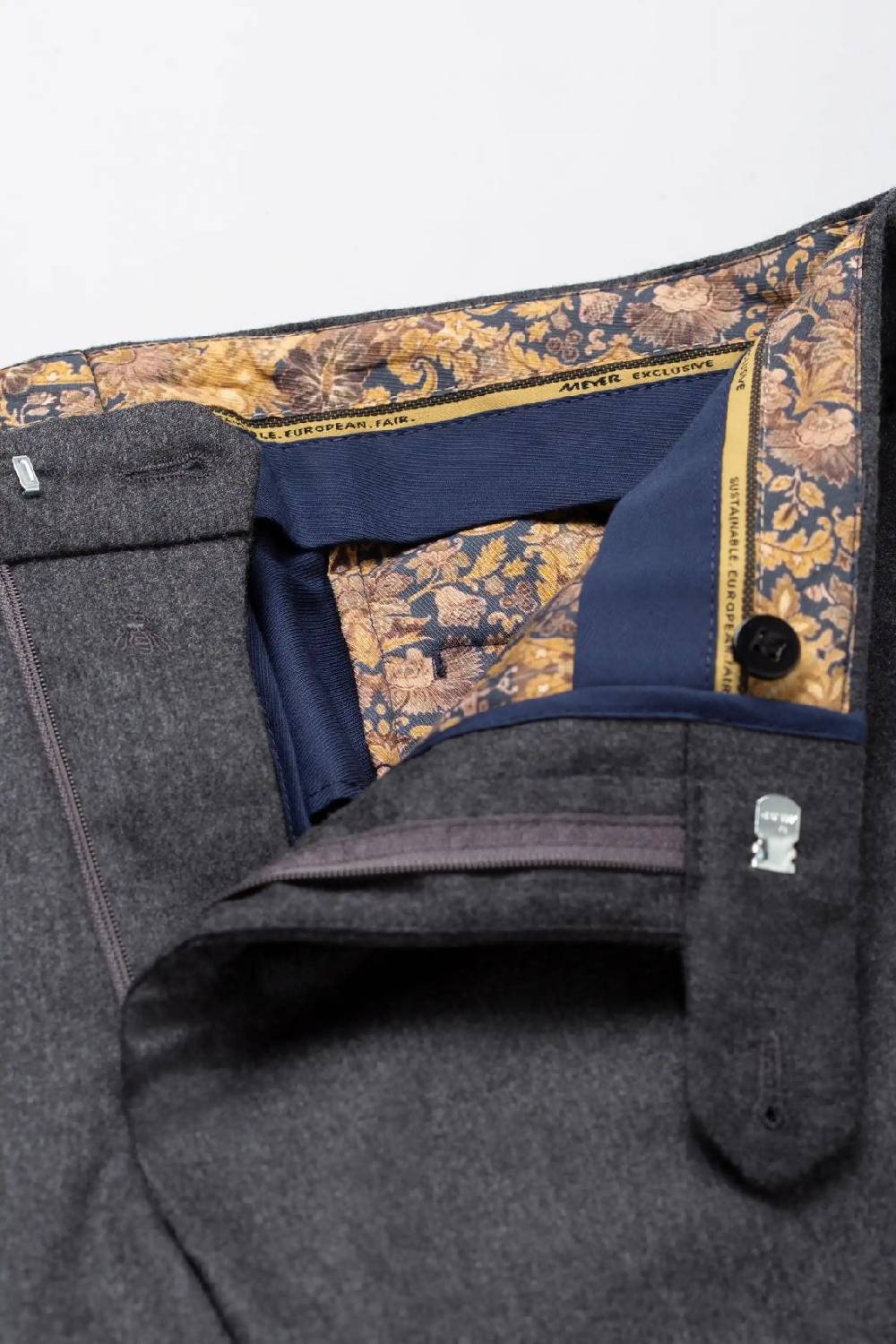 Meyer Pantalone Grigio Medio Meyer In Flanella Naturalmente Caldo Antipiega