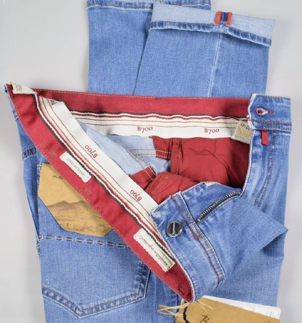 B Settecento Pantalone In Denim Stretch B700 Slim Fit Lavaggio Chiaro