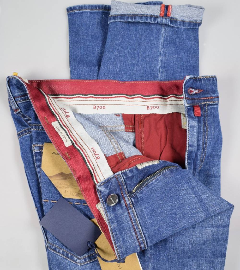 B Settecento Pantalone In Denim Stretch B700 Slim Fit Lavaggio Medio