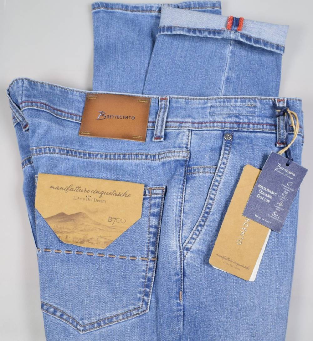 B Settecento Pantalone in denim stretch b700 slim fit lavaggio chiaro