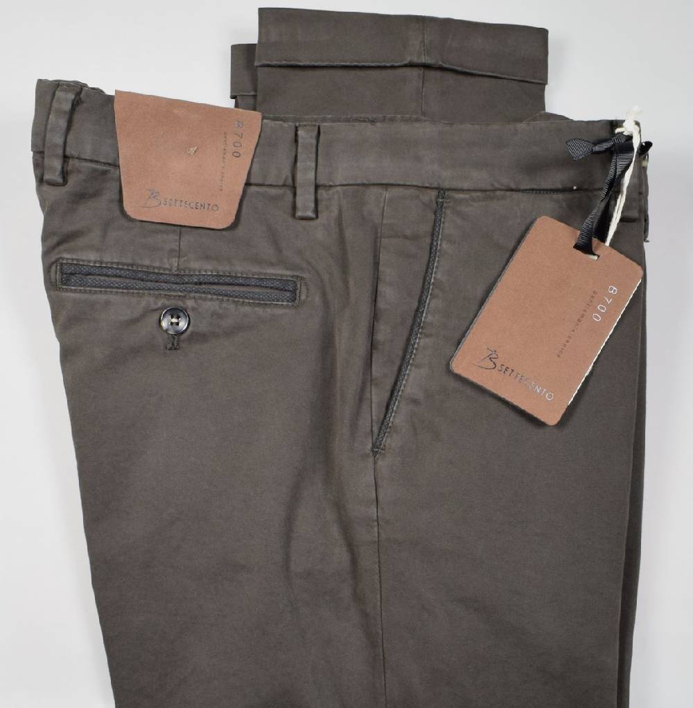 B Settecento Pantalone Marrone Bsettecento In Cotone Raso Stretch Slim Fit