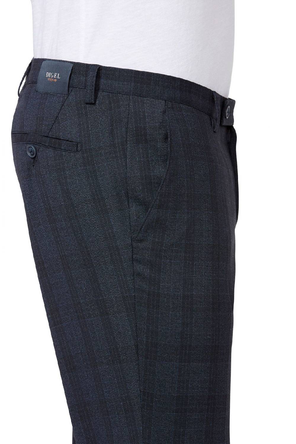 Digel Pantalone Moda Digel Lana Stretch Blu A Quadri Extra Slim Fit