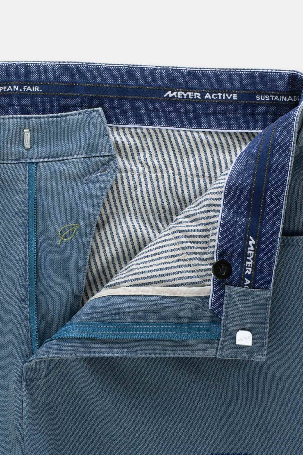 Meyer Pantalone Modern Fit Azzurro Meyer Cotone Microstruttura Stretch