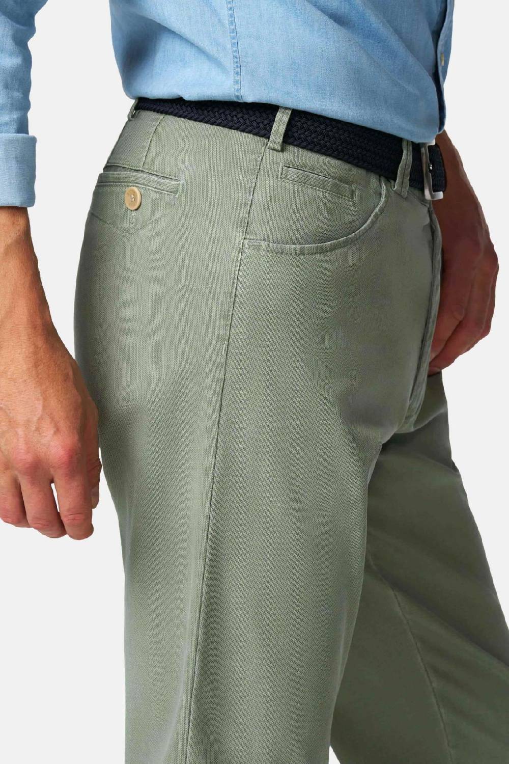 Meyer Pantalone Modern Fit Verde Salvia Meyer Cotone Microstruttura Stretch