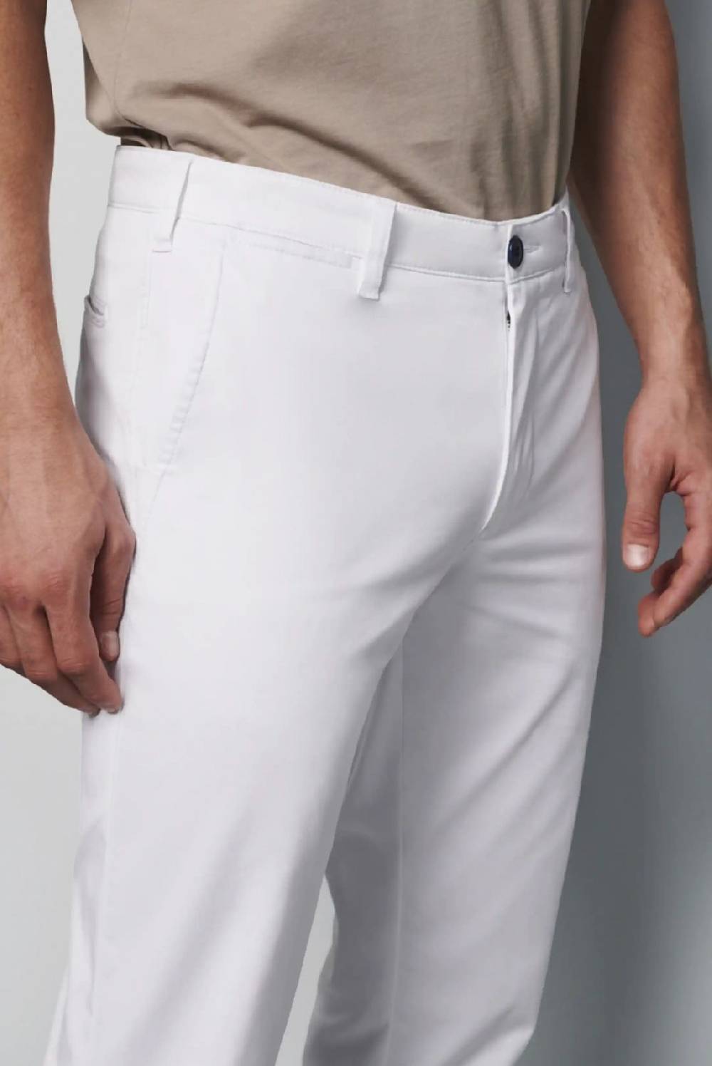 Meyer Pantalone Regular Fit Bianco Cotone Bio Stretch M5 By Meyer