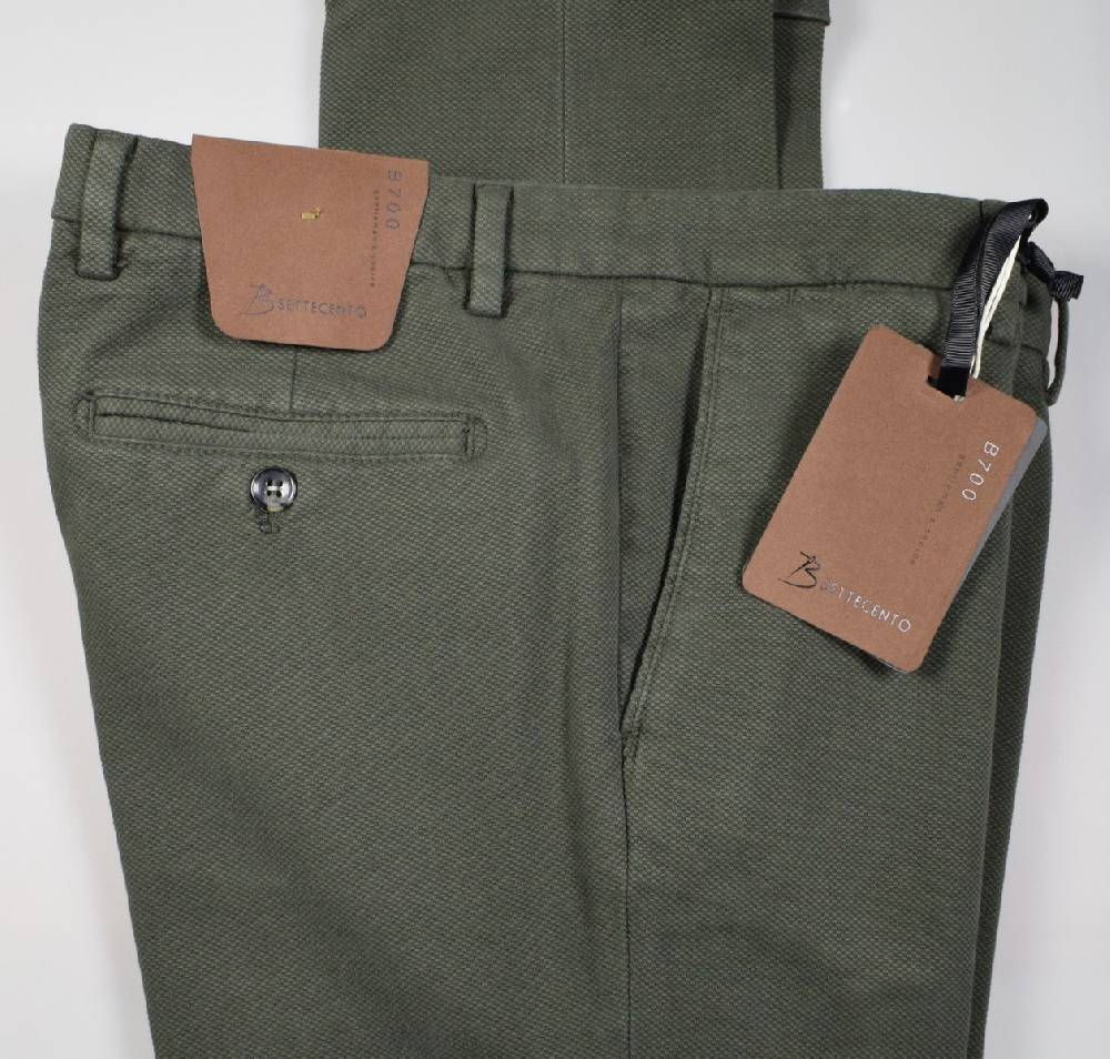 B Settecento Pantalone Verde Bsettecento In Cotone Stretch Armaturato Slim Fit