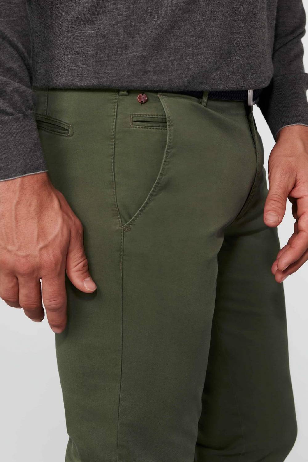 Meyer Pantalone Verde Oliva Meyer Cotone Bio Stretch Modern Fit