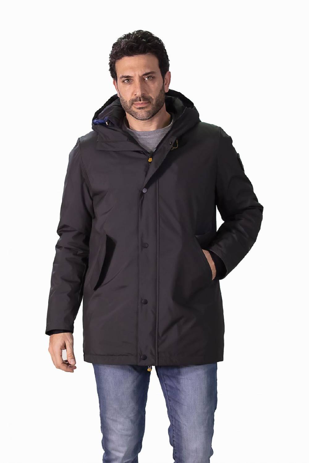 Adimari Parka in eco piuma blu adimari con cappuccio