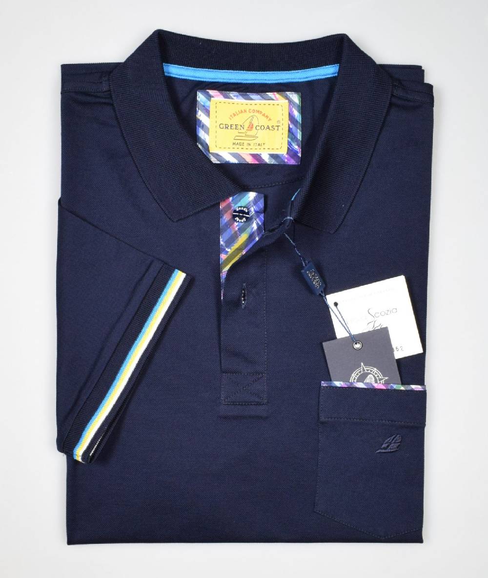 Green Coast Polo Green Coast Blu Scuro Con Taschino In Filo Di Scozia