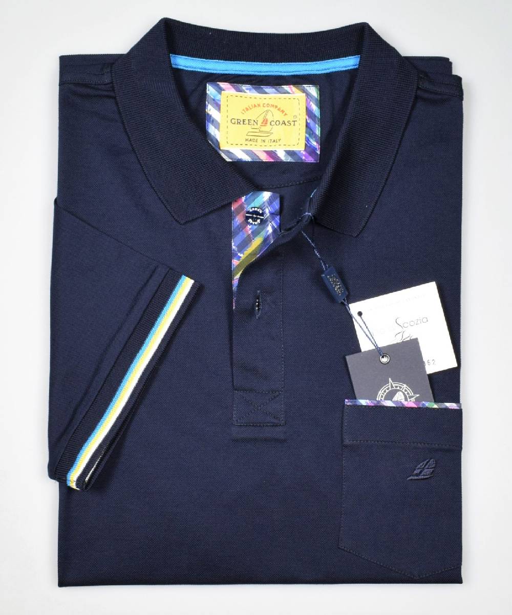 Green Coast Polo green coast blu scuro con taschino in filo di scozia