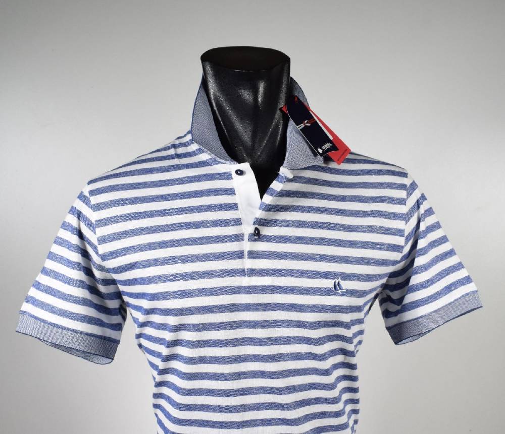 Vela Blu Polo in cotone e lino velablu a righe azzurro