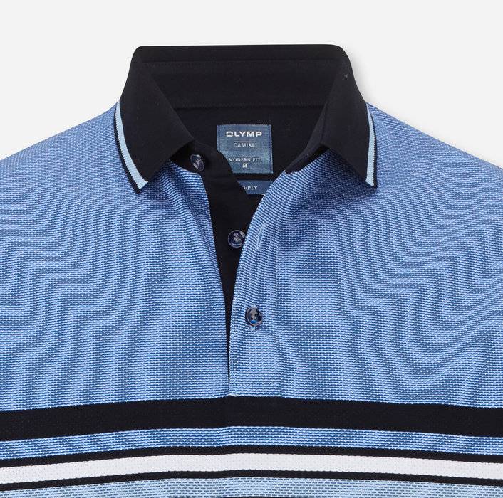 Olymp Polo Olymp Azzurra A Righe In Cotone Mercerizzato