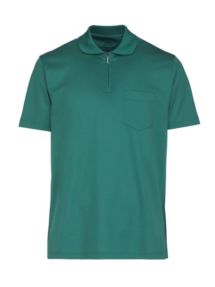 Montechiaro Polo Zip Montechiaro Maniche Corte In Jersey Filo Di Scozia Con Taschino