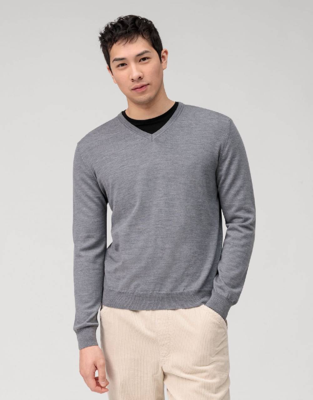 Olymp Pullover scollo a v grigio medio olymp regular fit