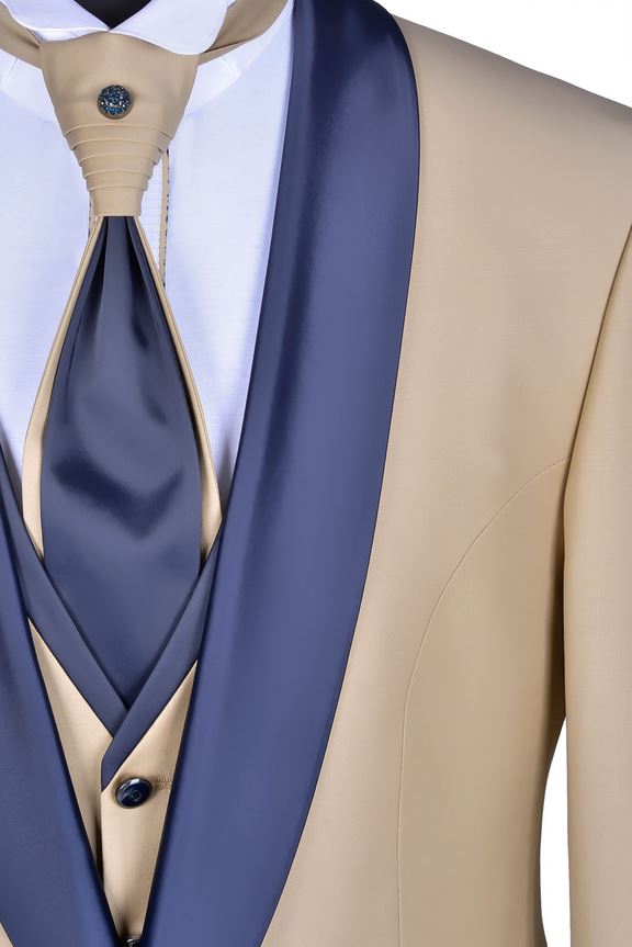 Baggi Smoking Beige Baggi Slim Fit Con Gilet E Plastron