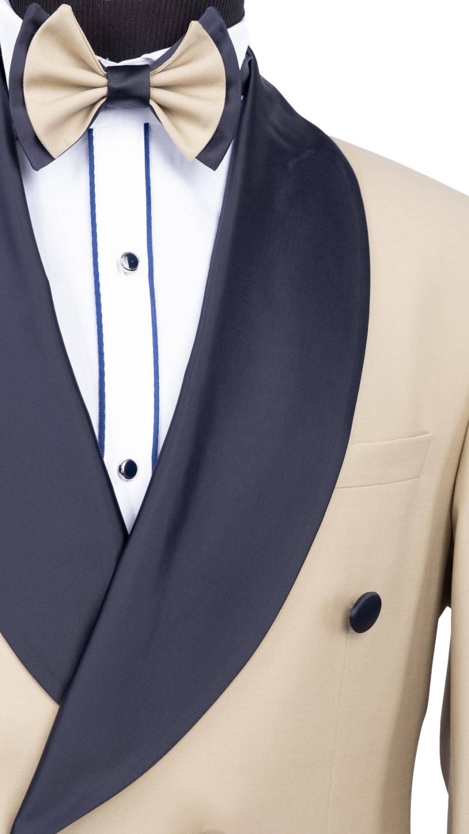 Baggi Smoking Beige Doppiopetto Baggi Cerimonia Slim Fit