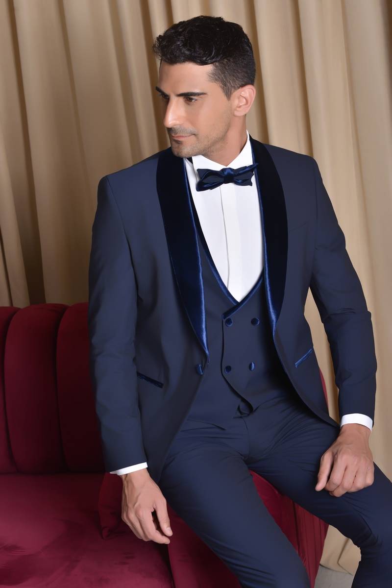 Baggi Smoking Blu Baggi Slim Fit Con Petto A Scialle In Velluto
