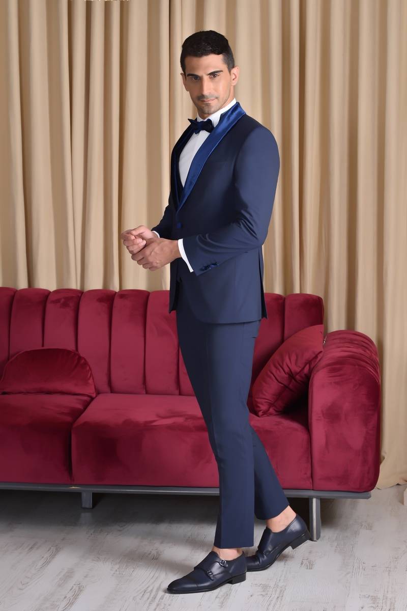 Baggi Smoking Blu Baggi Slim Fit Con Petto A Scialle In Velluto