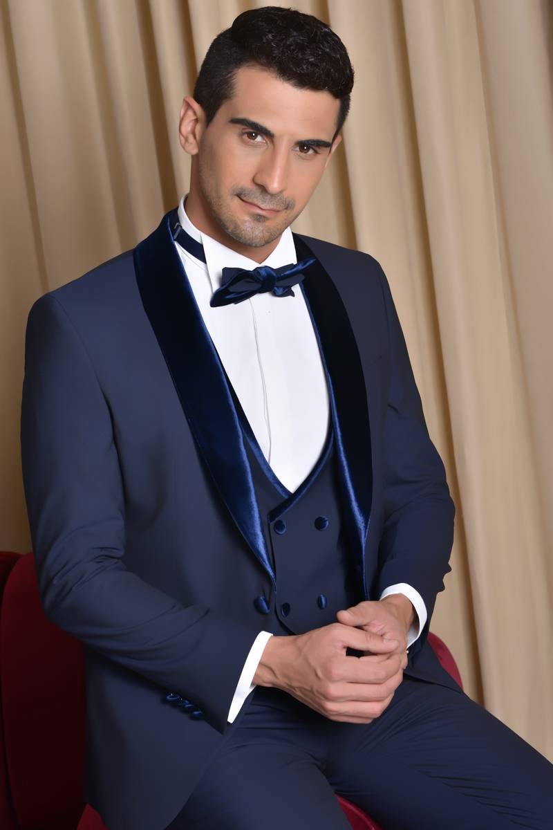 Baggi Smoking blu baggi slim fit con petto a scialle in velluto