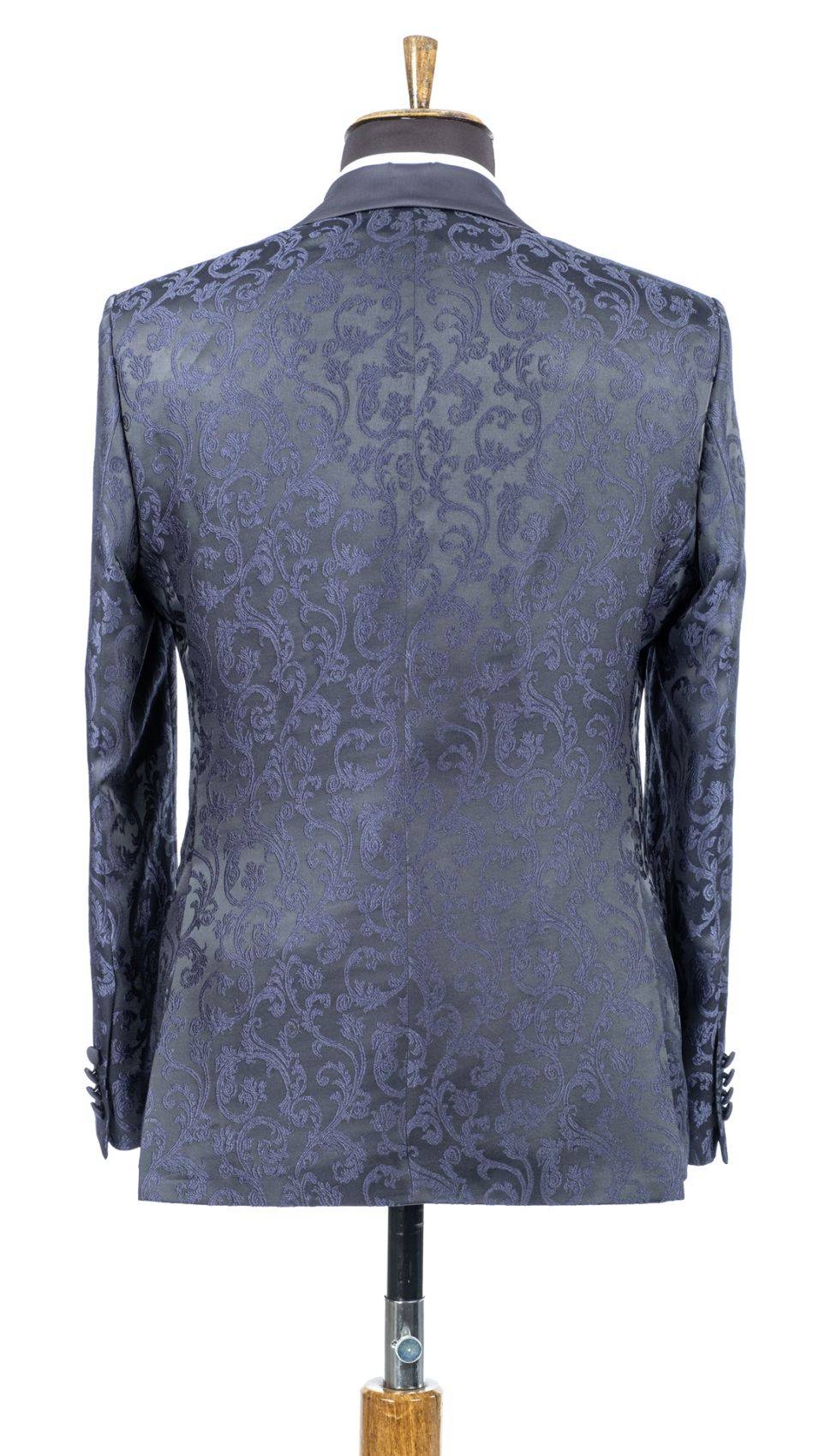 Baggi Smoking Blu Damascato Da Sposo Con Collo A Scialle