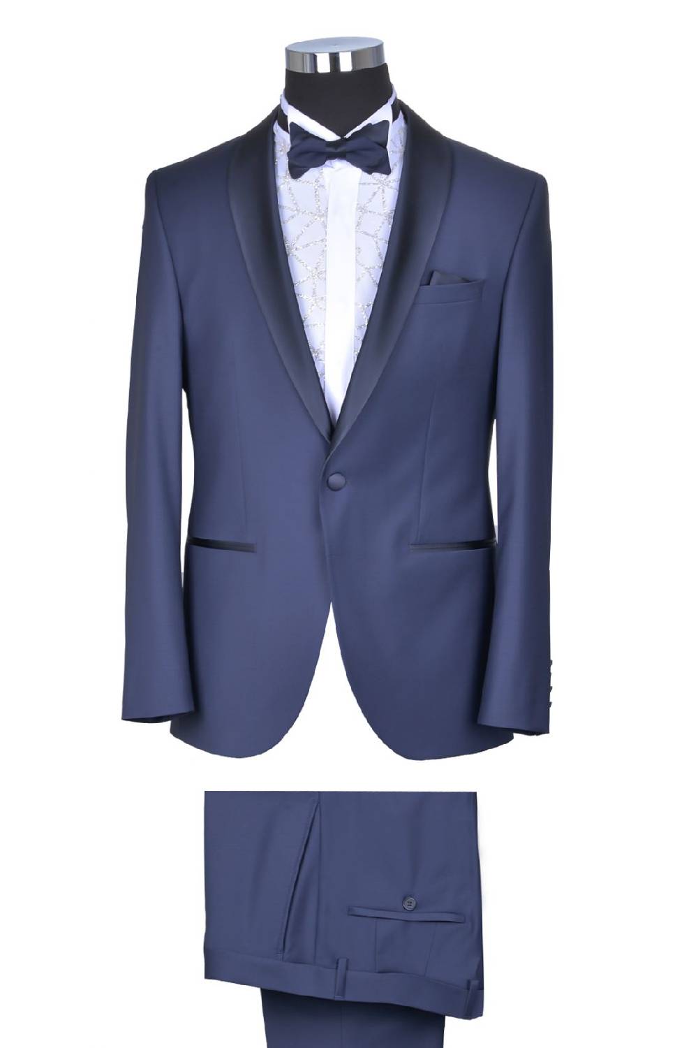 Baggi Smoking Blu Navy Baggi Cerimonia Slim Fit Completo Di Panciotto E Papillon
