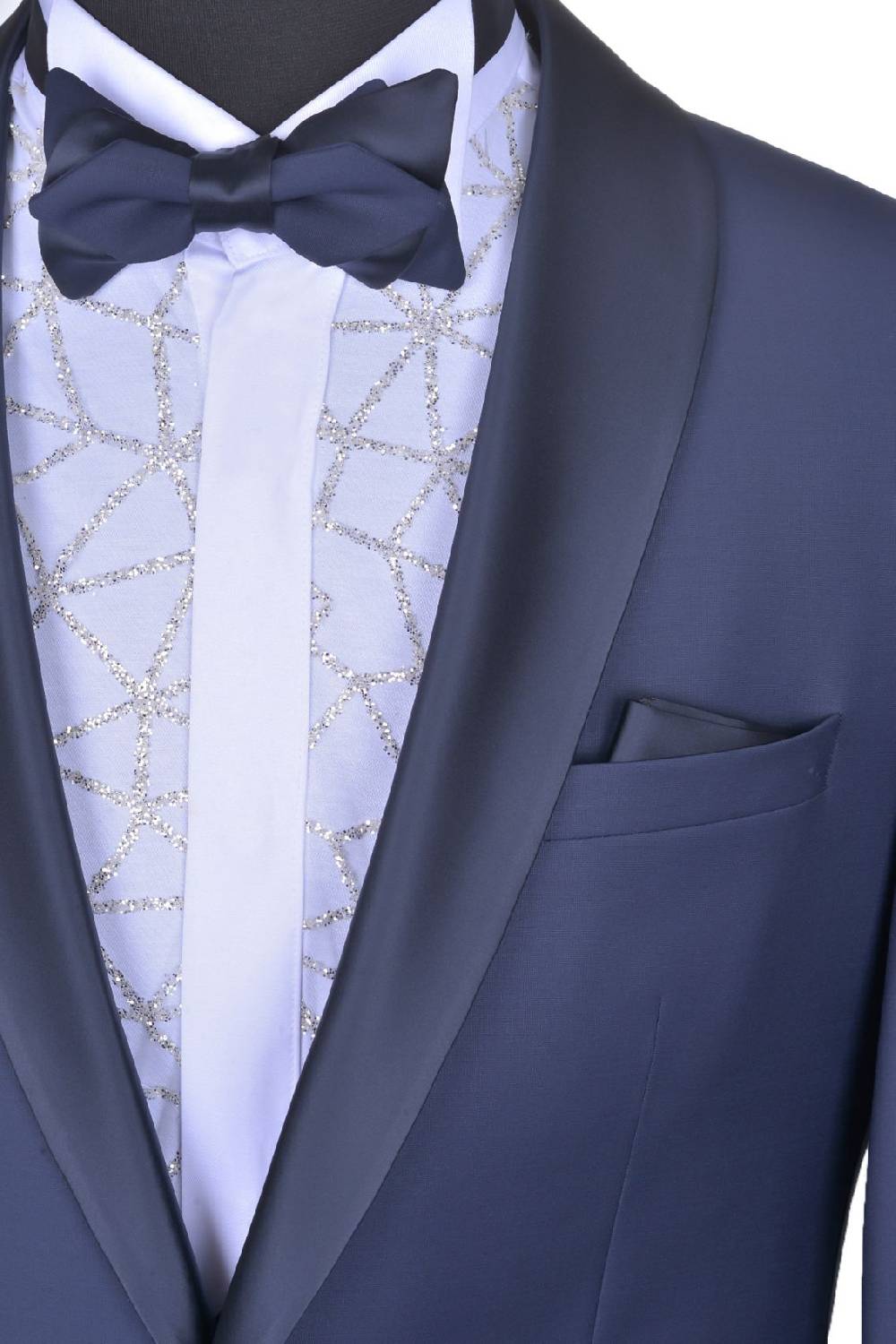 Baggi Smoking Blu Navy Baggi Cerimonia Slim Fit Completo Di Panciotto E Papillon