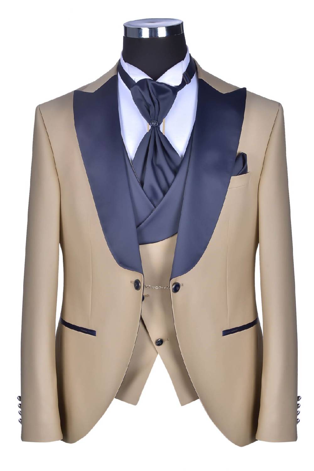 Baggi Smoking Con Petto A Lancia Beige Baggi Slim Fit Con Gilet E Plastron