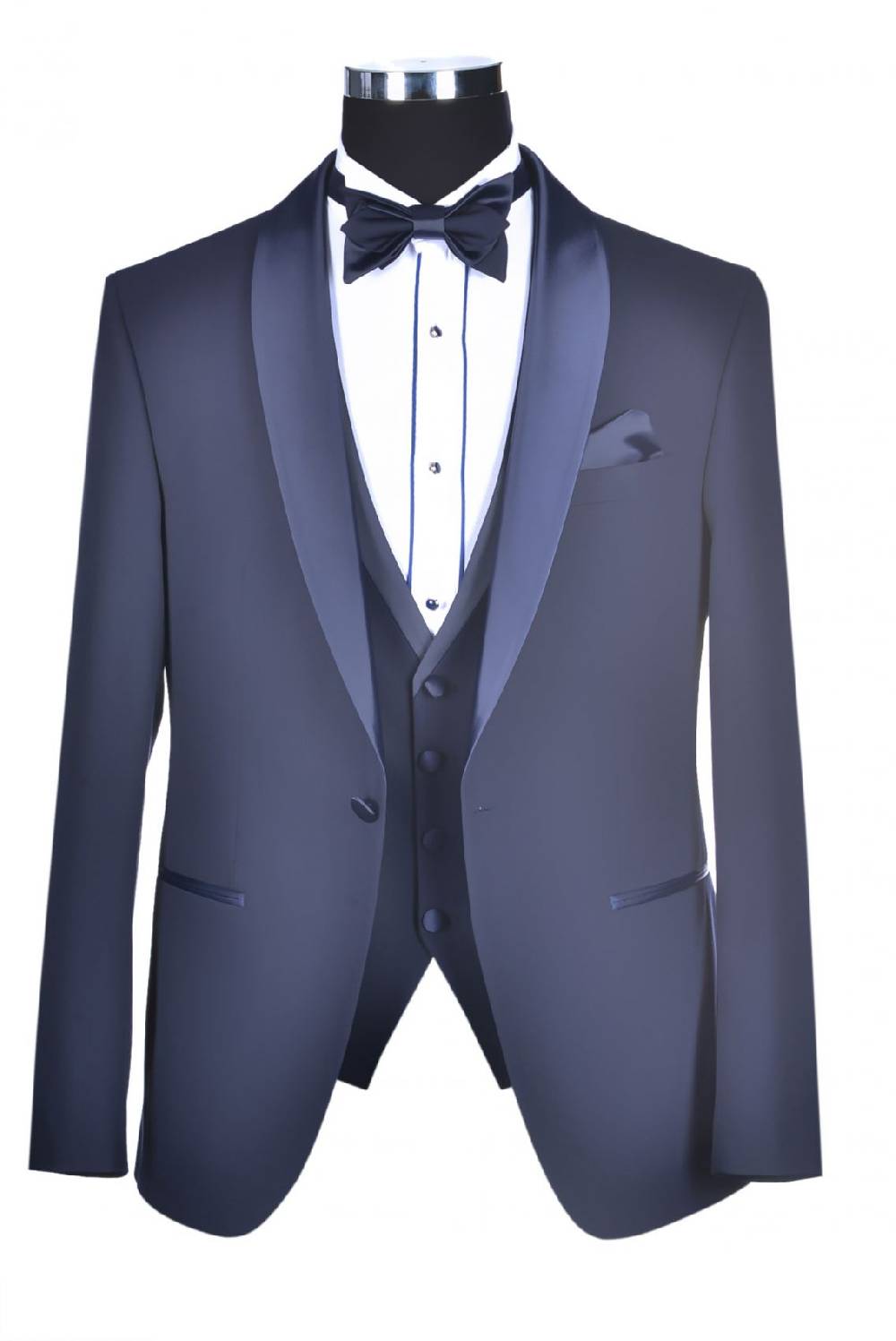 Baggi Smoking Elegante Baggi Blu Slim Fit Con Panciotto E Papillon