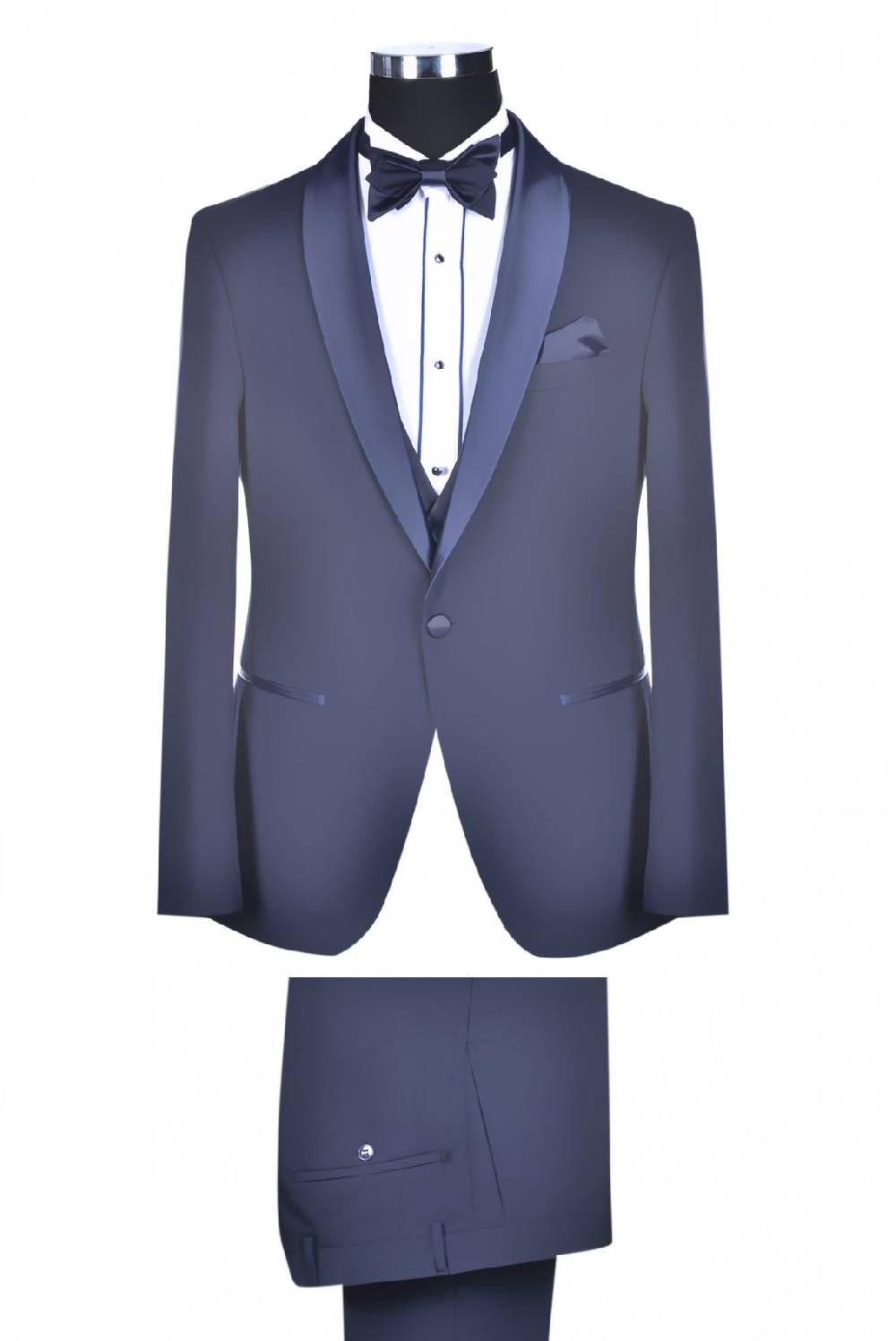 Baggi Smoking elegante baggi blu slim fit con panciotto e papillon