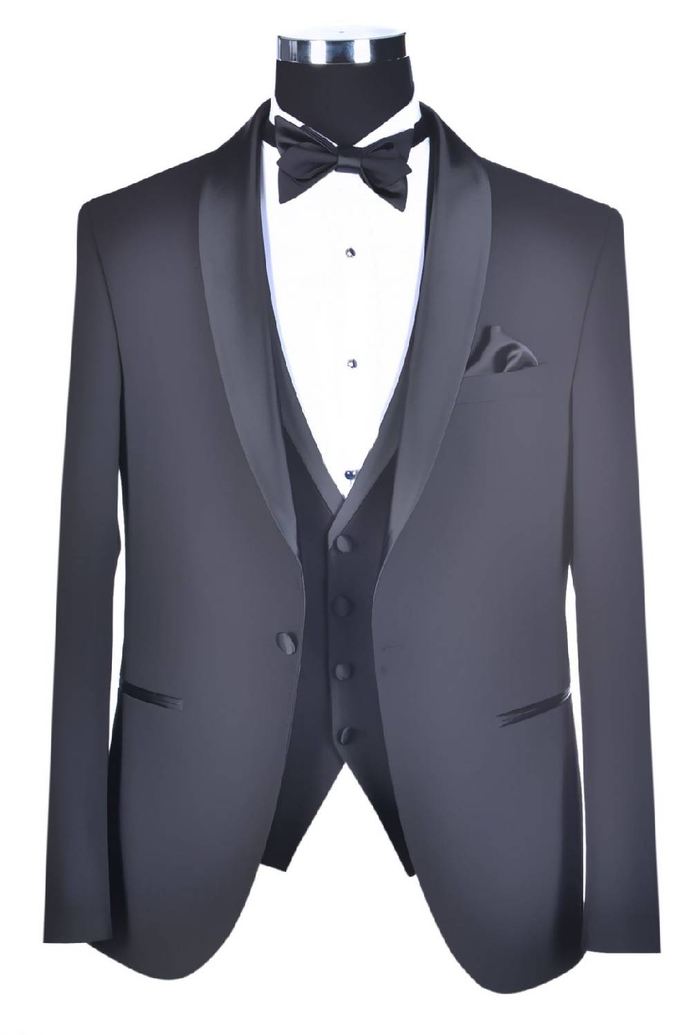 Baggi Smoking Elegante Baggi Nero Slim Fit Con Panciotto E Papillon