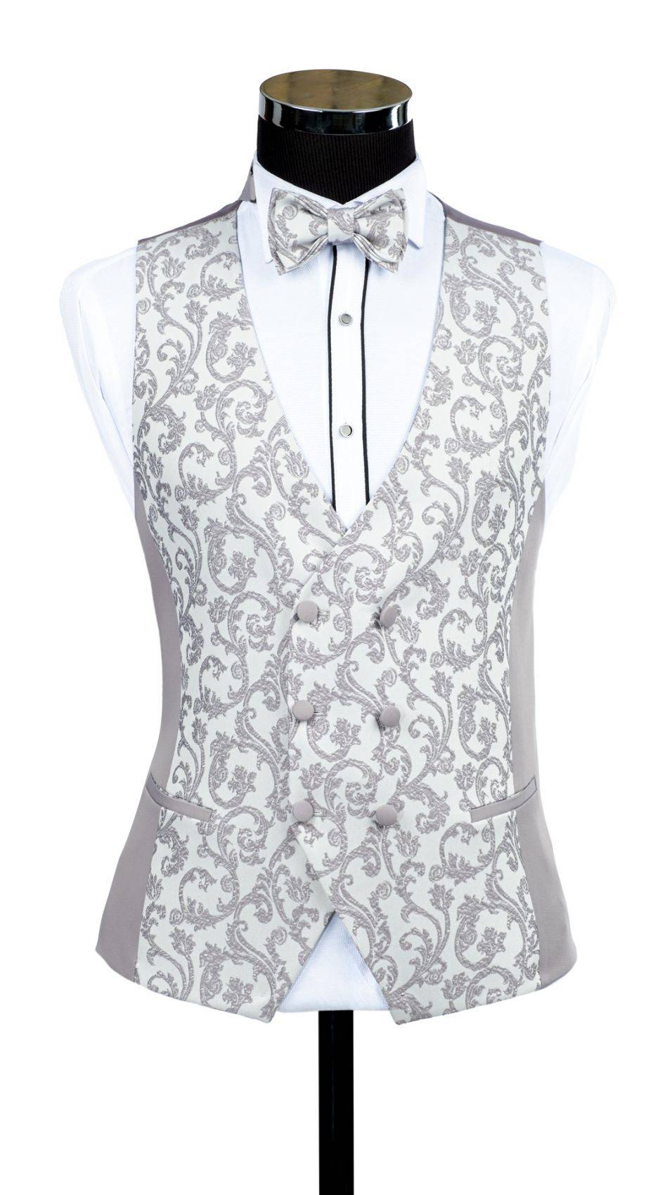 Baggi Smoking Grigio Damascato Da Sposo Con Collo A Scialle