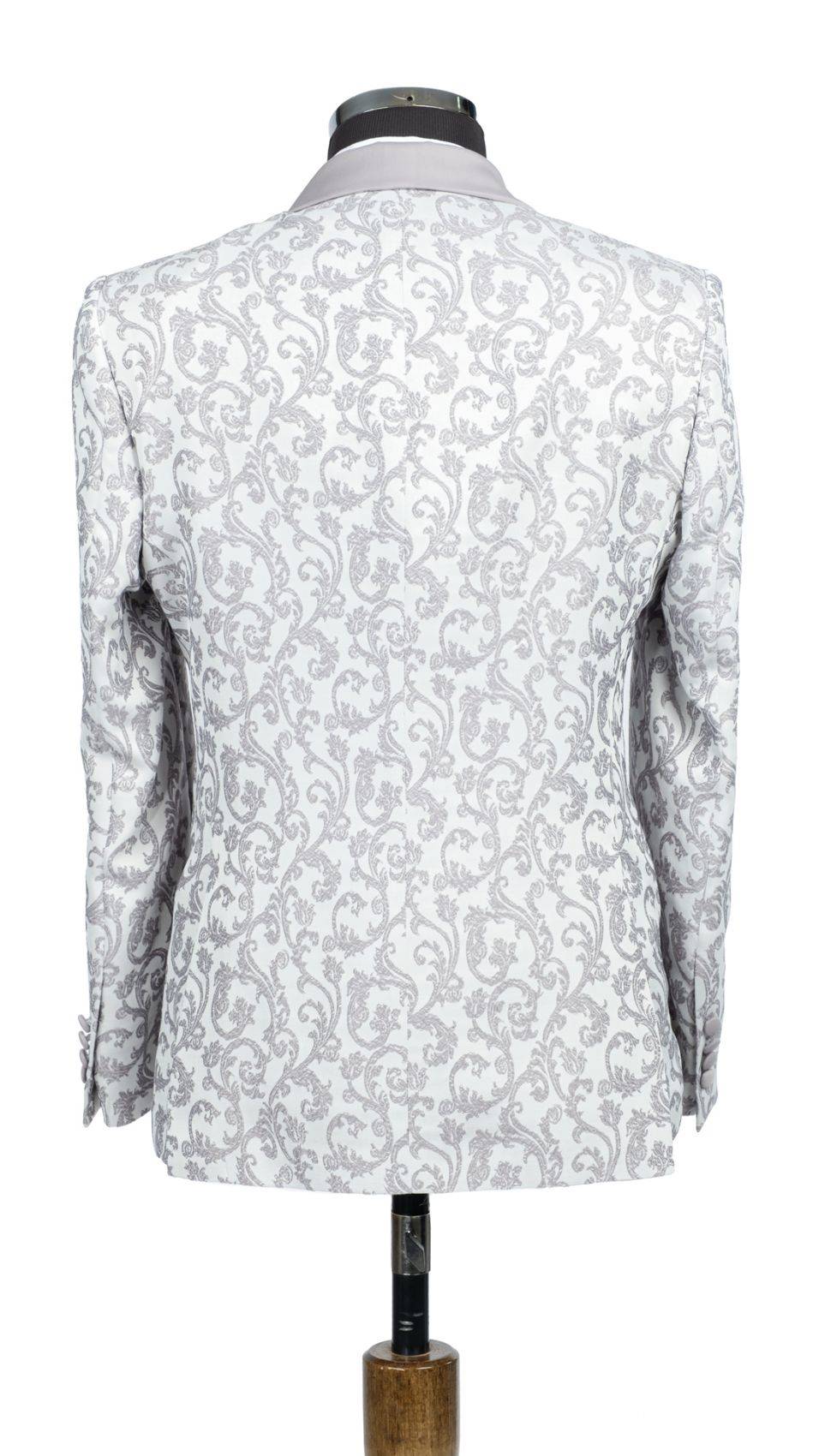 Baggi Smoking Grigio Damascato Da Sposo Con Collo A Scialle