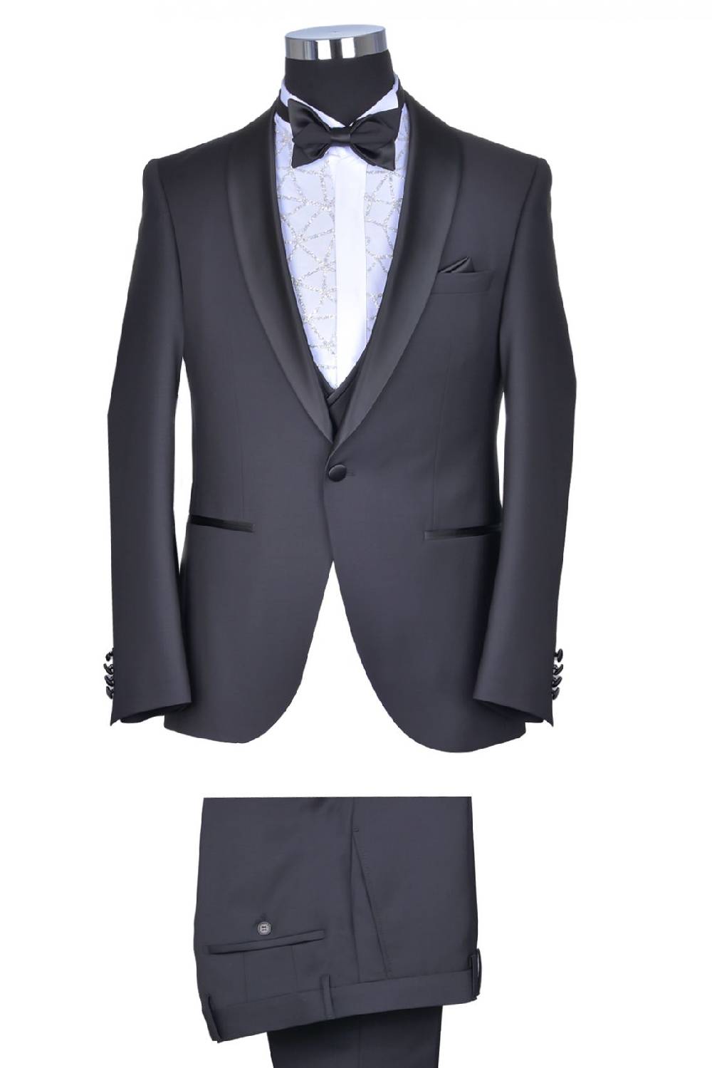 Baggi Smoking Nero Baggi Cerimonia Slim Fit Completo Di Panciotto E Papillon