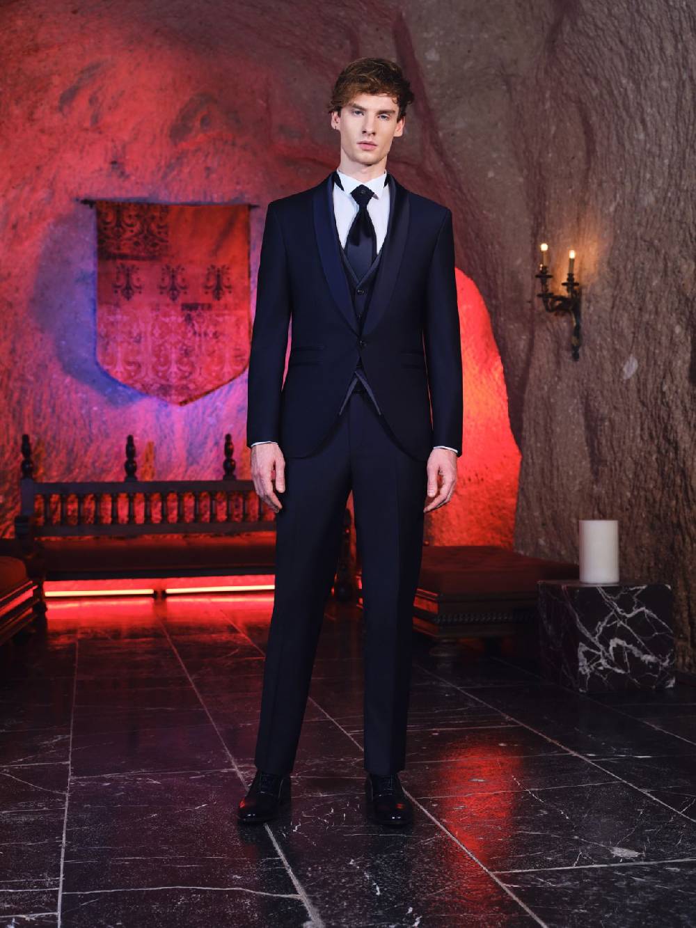 Baggi Smoking nero baggi slim fit con gilet e plastron