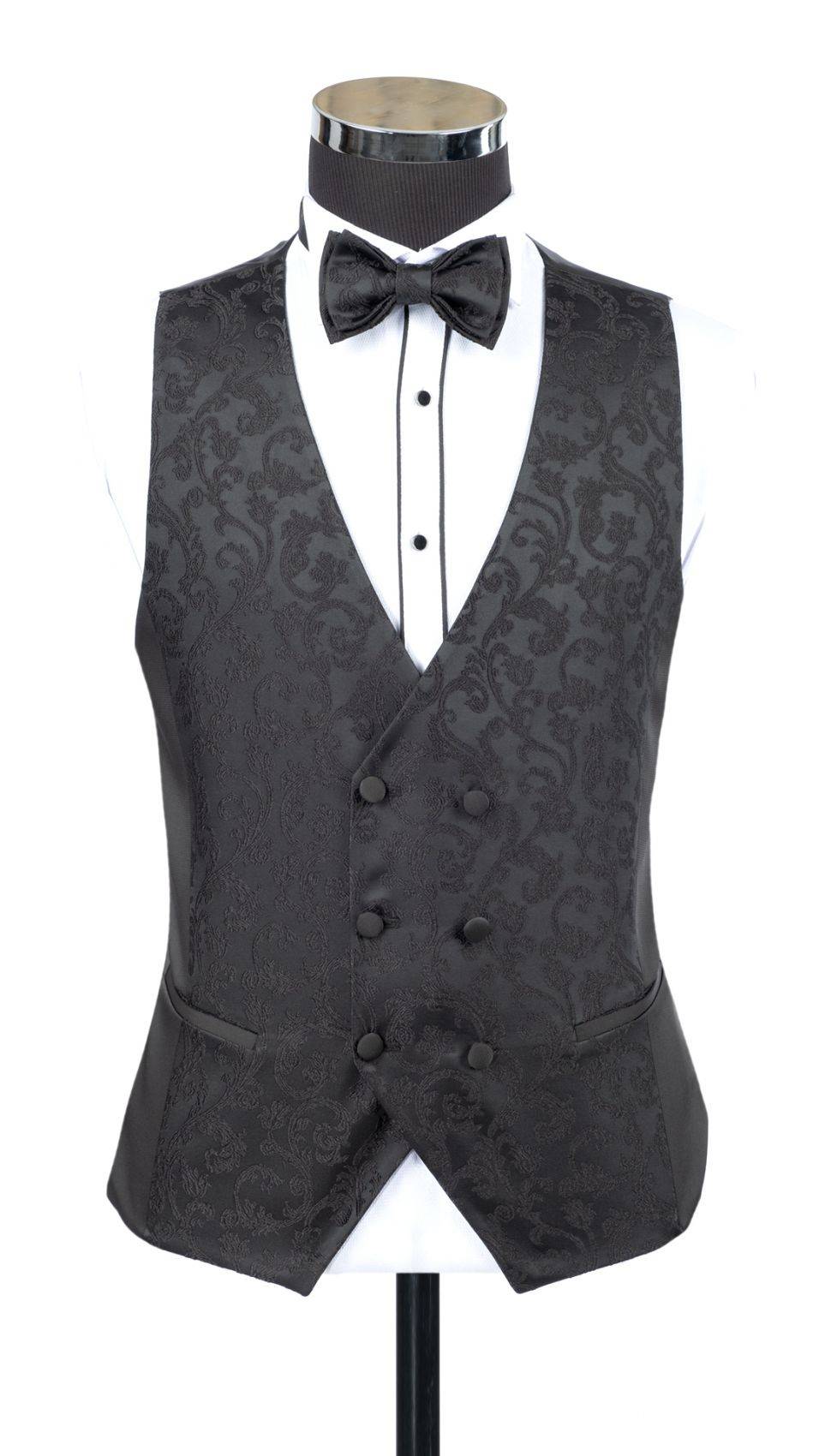 Baggi Smoking Nero Damascato Da Sposo Con Collo A Scialle