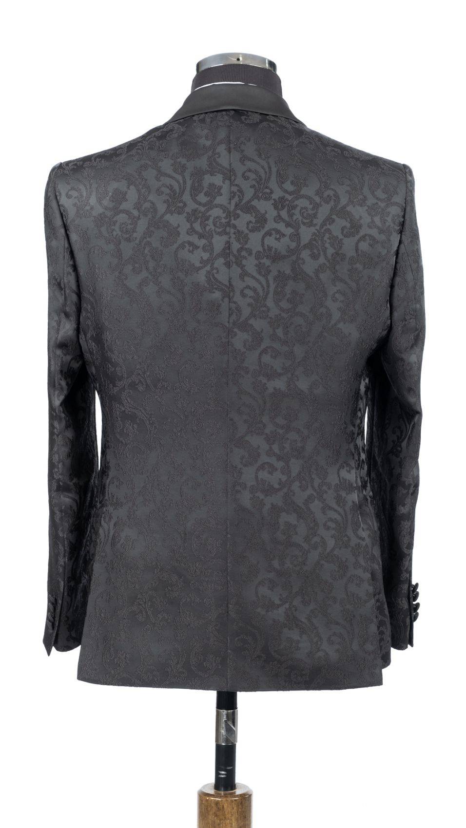 Baggi Smoking Nero Damascato Da Sposo Con Collo A Scialle